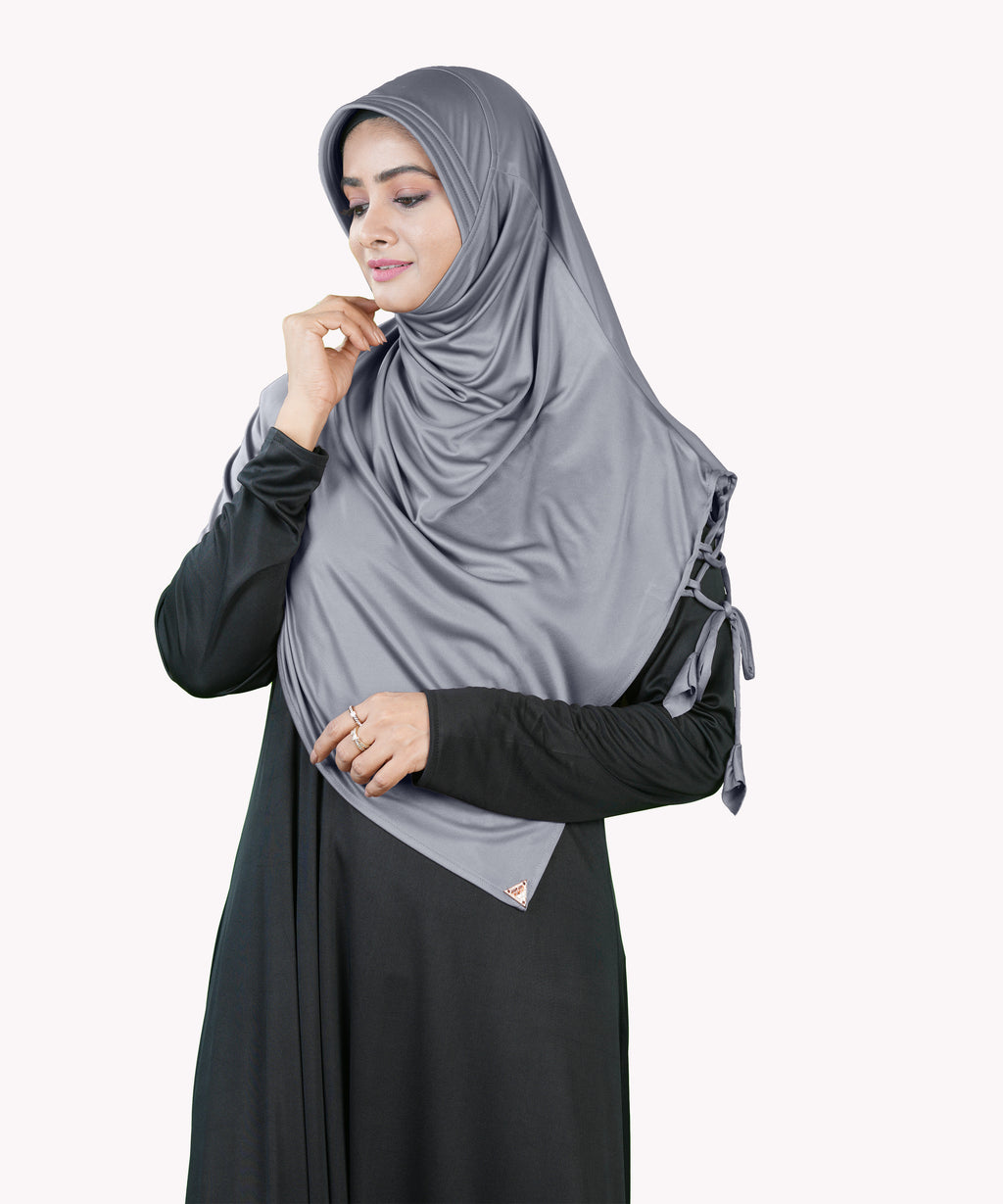 Famya Hijab Elegant Modest Hijab with Lace-Up Shoulder & Stone Embel