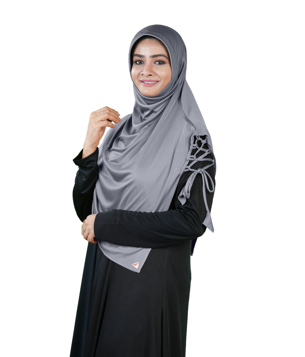 Famya Hijab Elegant Modest Hijab with Lace-Up Shoulder & Stone Embel
