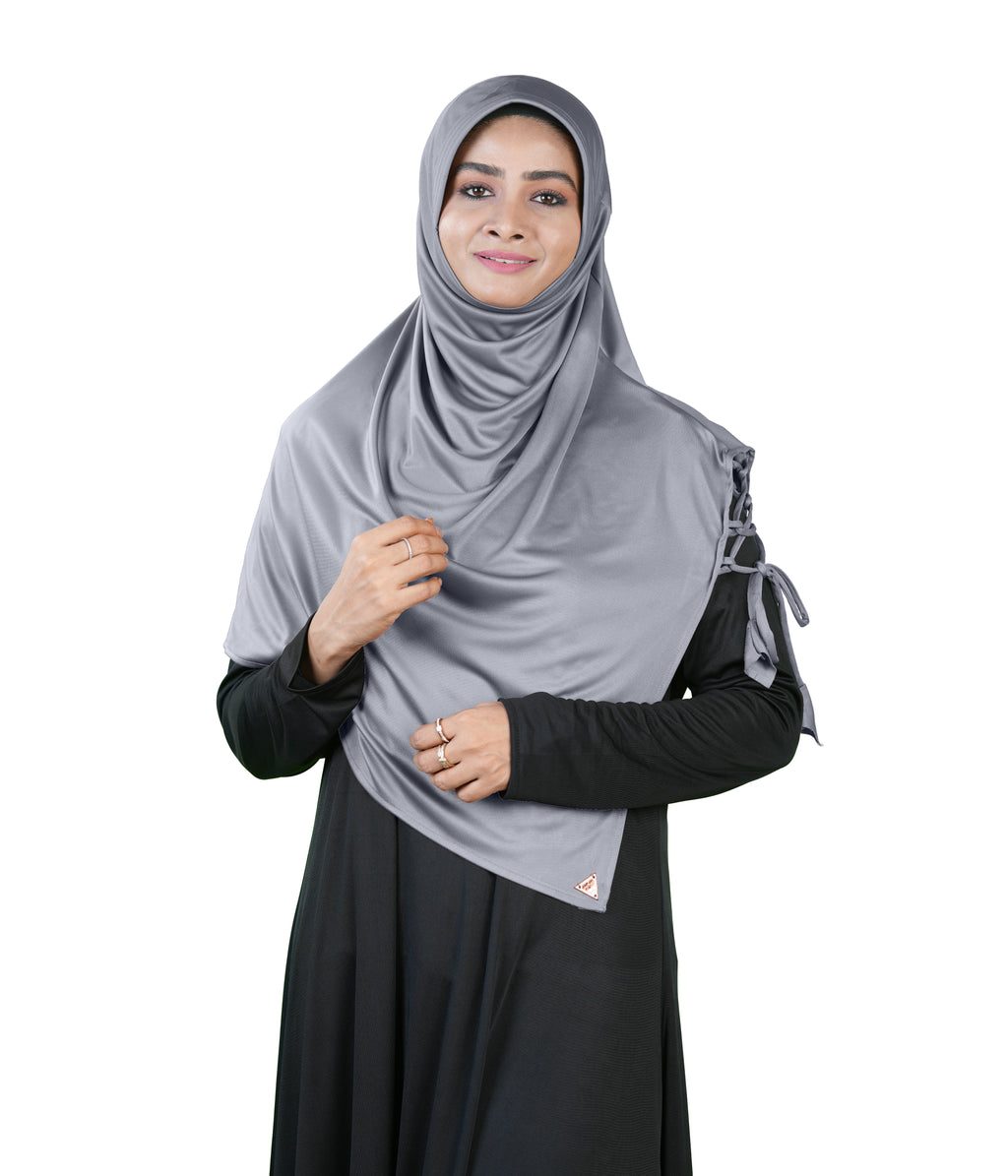 Famya Hijab Elegant Modest Hijab with Lace-Up Shoulder & Stone Embel