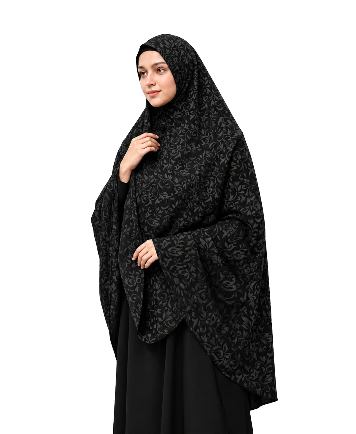 MEHAR Fathima Salafi Printed Hijab for Women – Black Floral Printed Full Coverage Modest Hijab