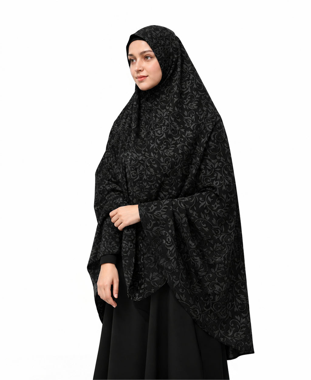 MEHAR Fathima Salafi Printed Hijab for Women – Black Floral Printed Full Coverage Modest Hijab