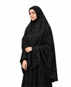MEHAR Fathima Salafi Printed Hijab for Women – Black Floral Printed Full Coverage Modest Hijab