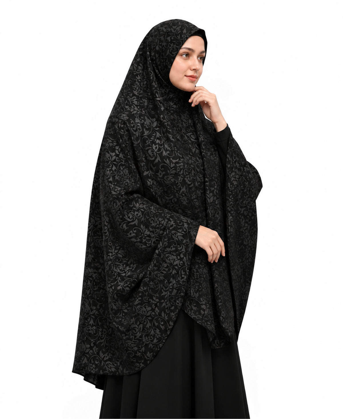 MEHAR Fathima Salafi Printed Hijab for Women – Black Floral Printed Full Coverage Modest Hijab