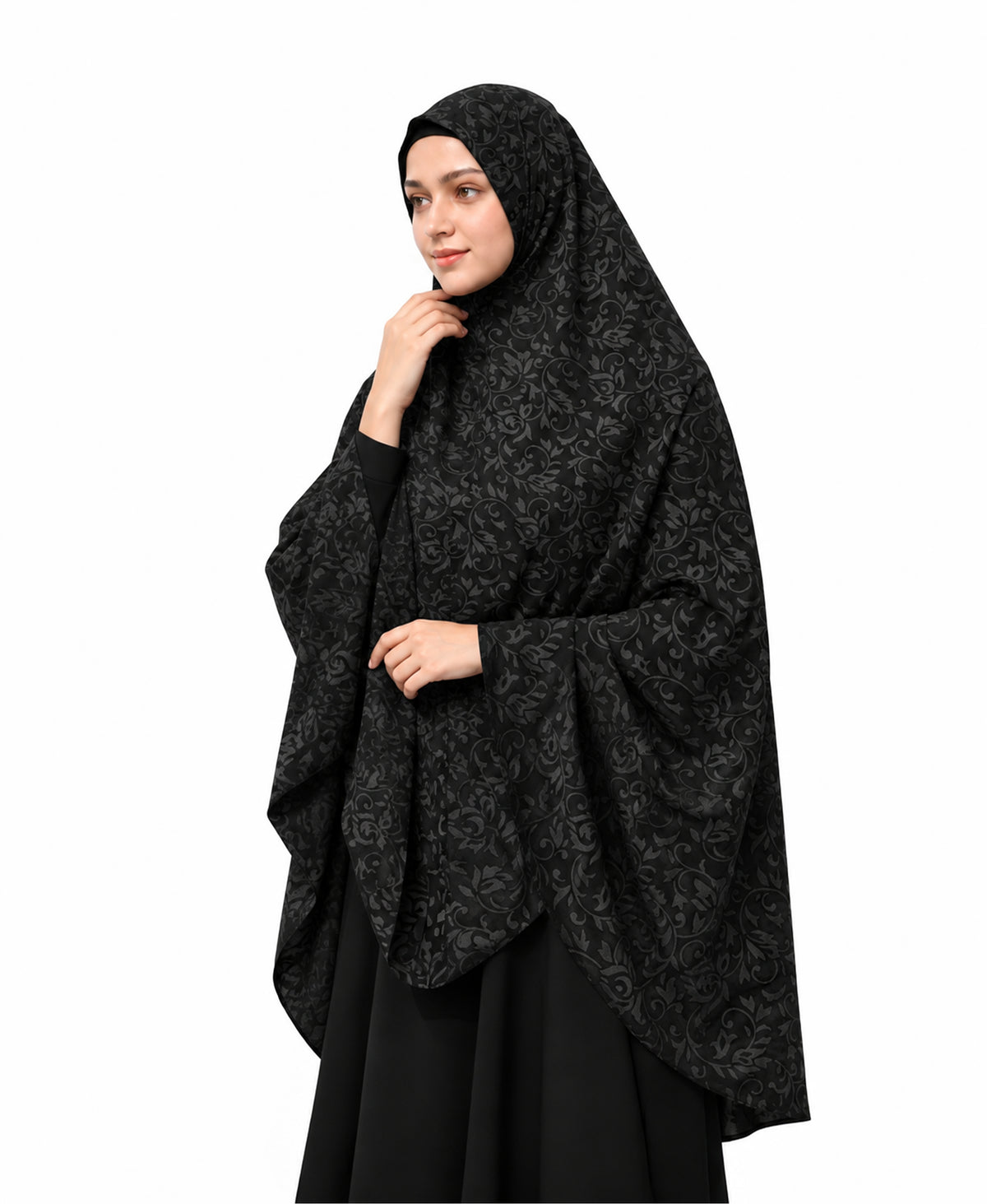 MEHAR Fathima Salafi Printed Hijab for Women – Black Floral Printed Full Coverage Modest Hijab