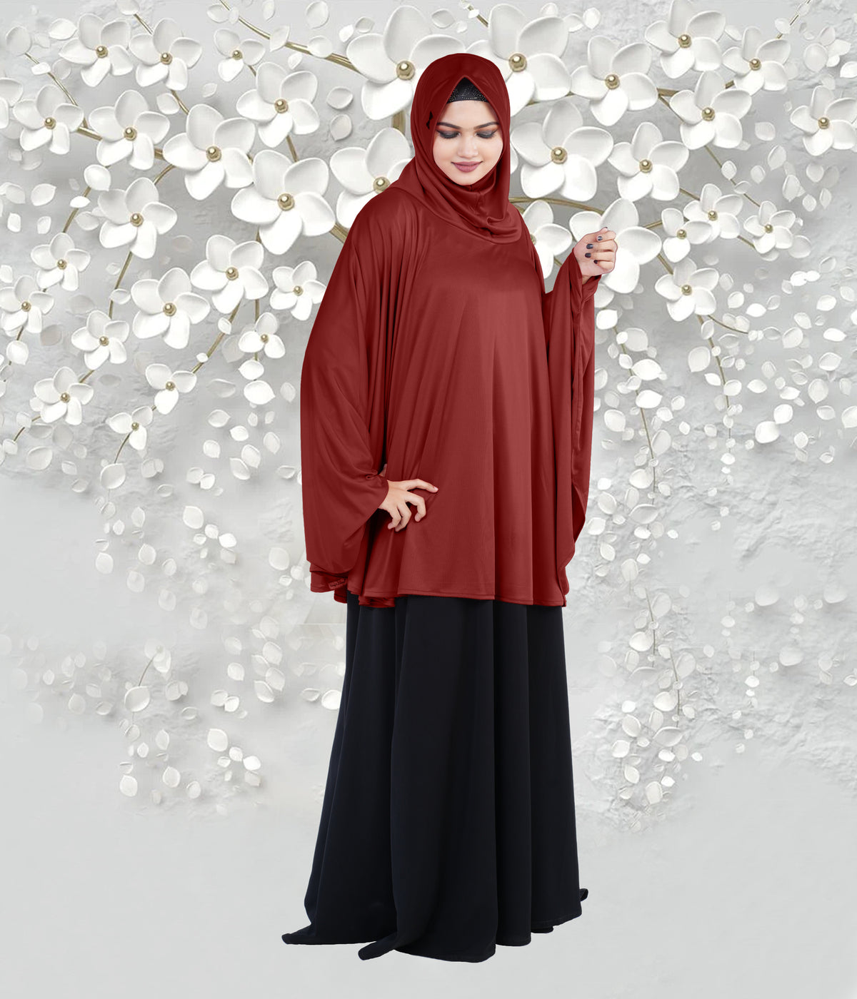 Women's Stylish Soft Rich Polyester Fabric Hanana Sleeve Hijab F Size