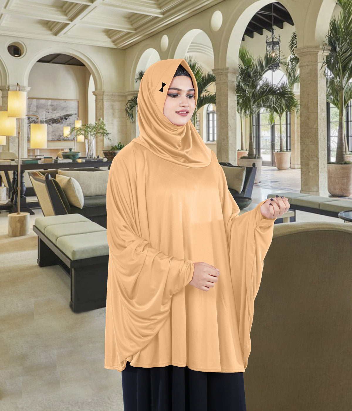 Women's Stylish Soft Rich Polyester Fabric Hanana Sleeve Hijab F Size