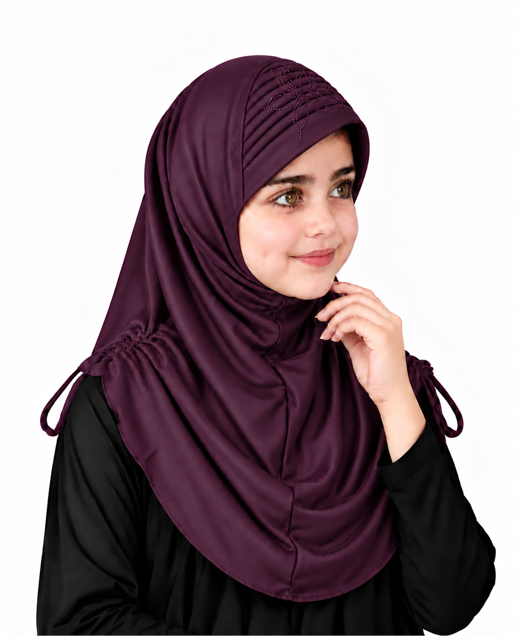MEHAR Kids Heena Hijab for Girls |Rhinestones & Adjustable Shoulder Ties