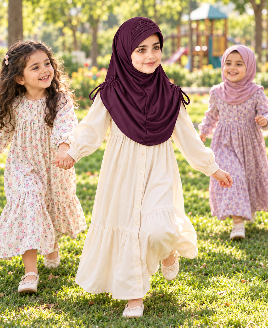 MEHAR Kids Heena Hijab for Girls |Rhinestones & Adjustable Shoulder Ties