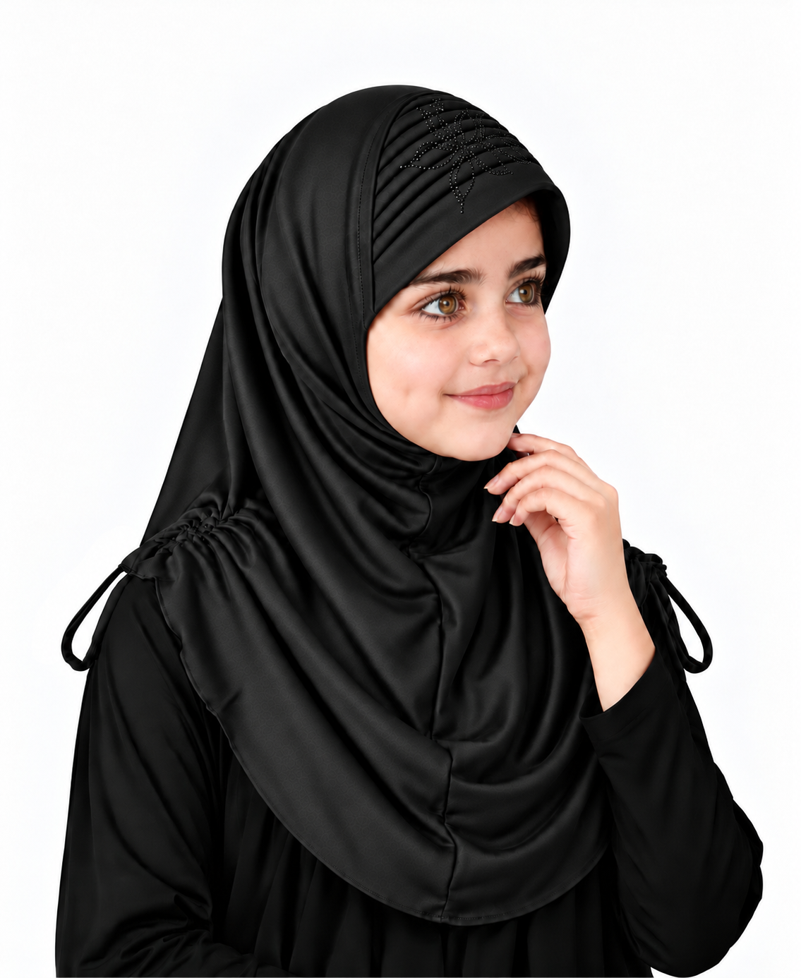 MEHAR Kids Heena Hijab for Girls  Rhinestones & Adjustable Shoulder Ties