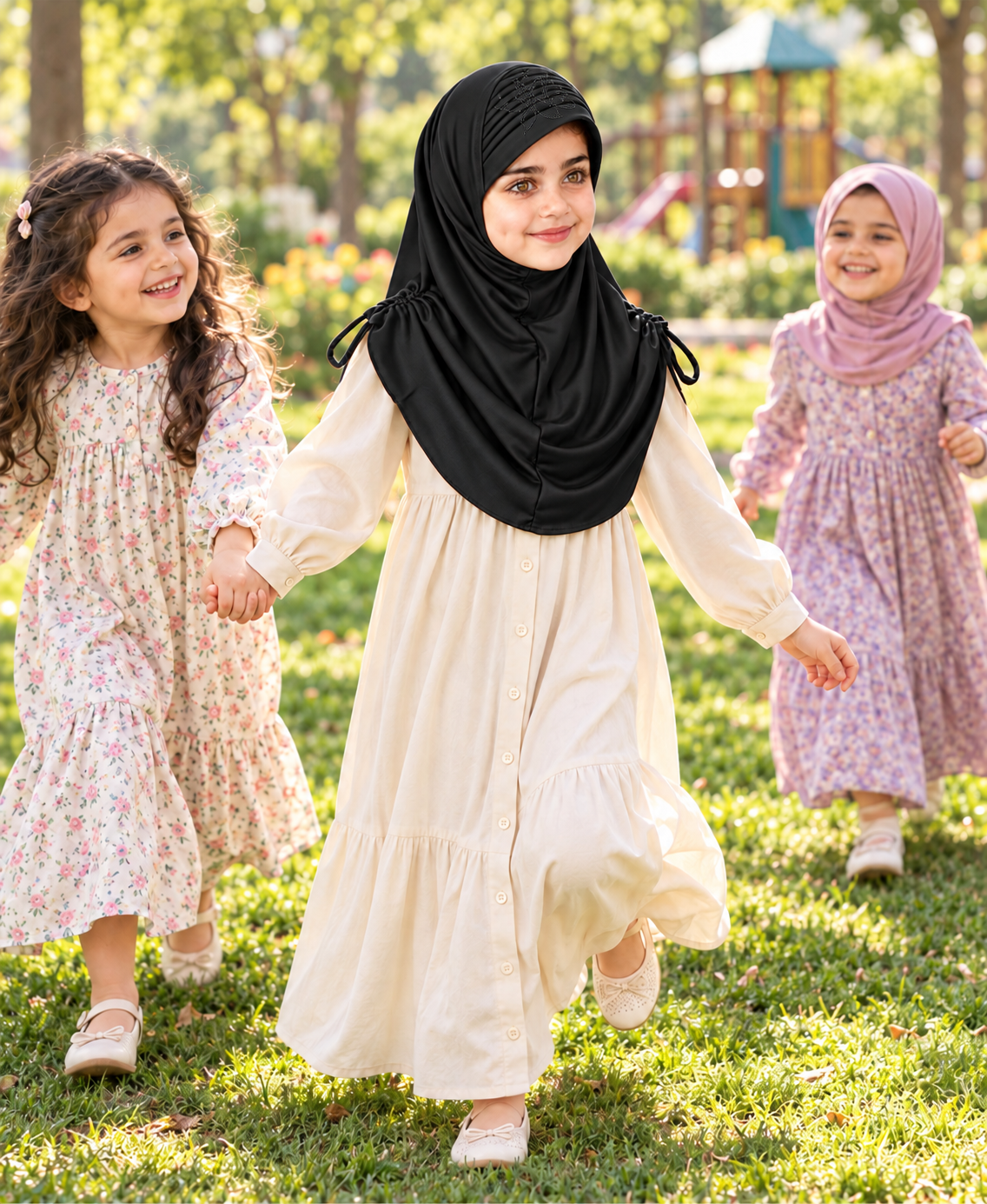 MEHAR Kids Heena Hijab for Girls  Rhinestones & Adjustable Shoulder Ties