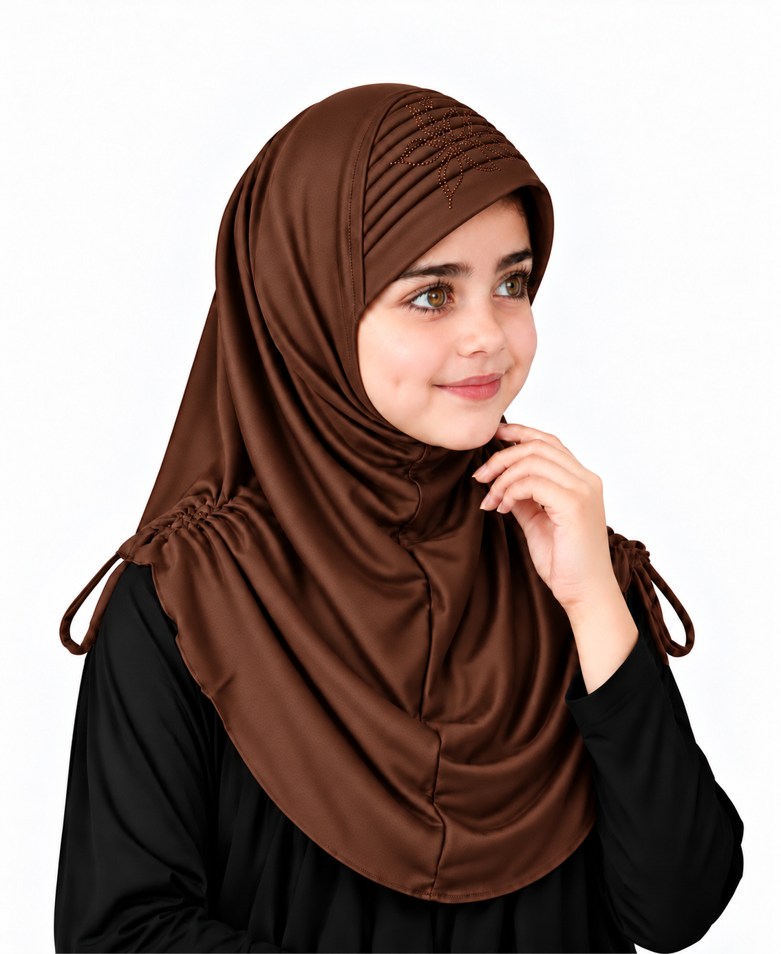 MEHAR Kids Heena Hijab for Girls | Rhinestones & Adjustable Shoulder Ties