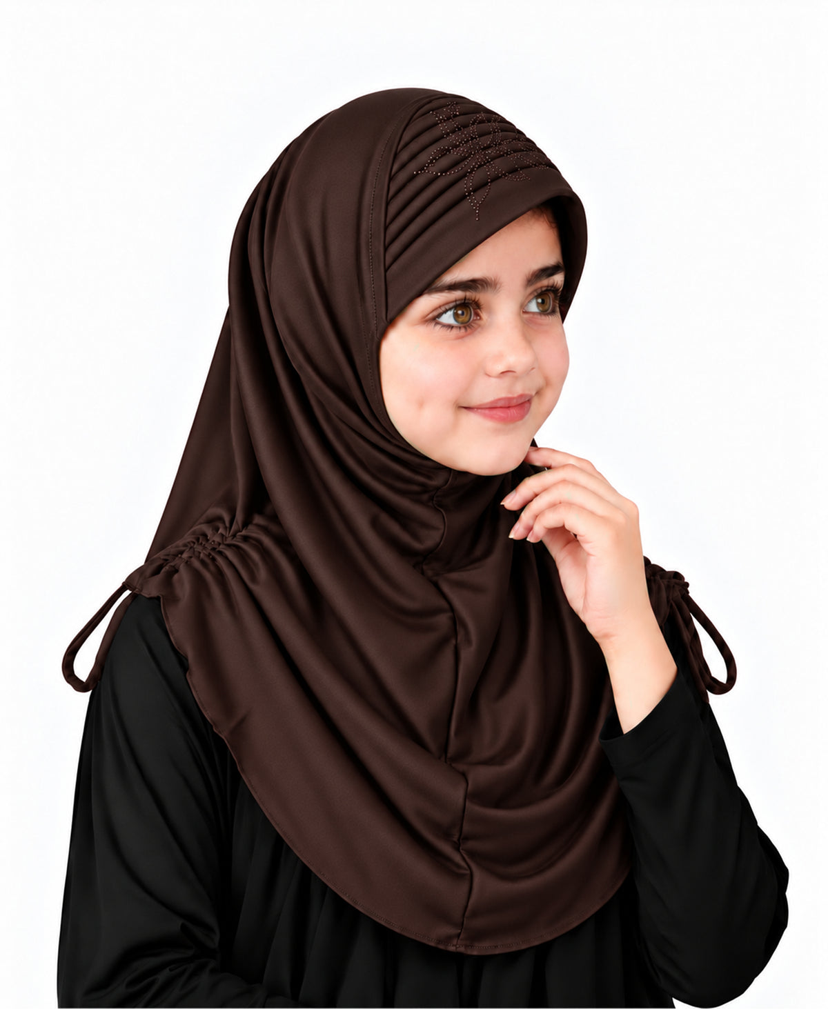 MEHAR Kids Heena Hijab for Girls  Rhinestones & Adjustable Shoulder Ties