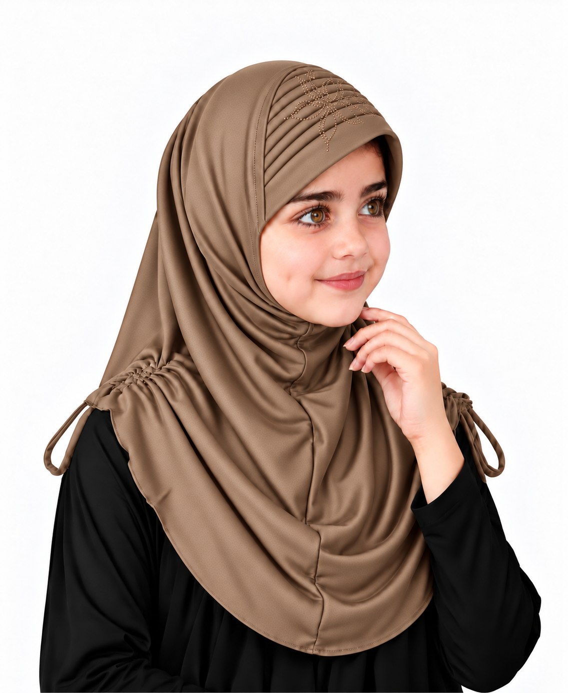 MEHAR Kids Heena Hijab for Girls  Rhinestones & Adjustable Shoulder Ties