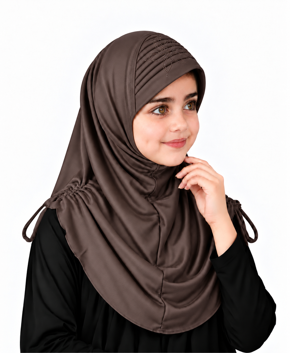 MEHAR Kids Heena Hijab for Girls  Rhinestones & Adjustable Shoulder Ties