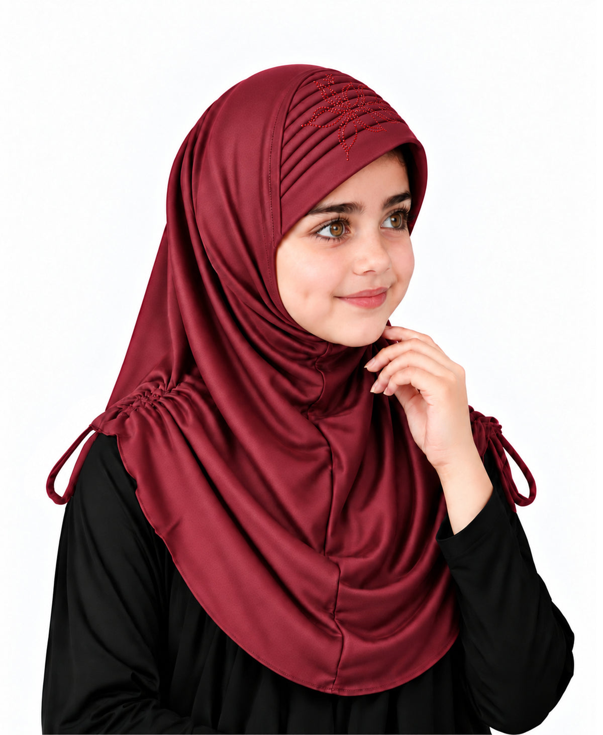 MEHAR Kids Heena Hijab for Girls |Rhinestones & Adjustable Shoulder Ties