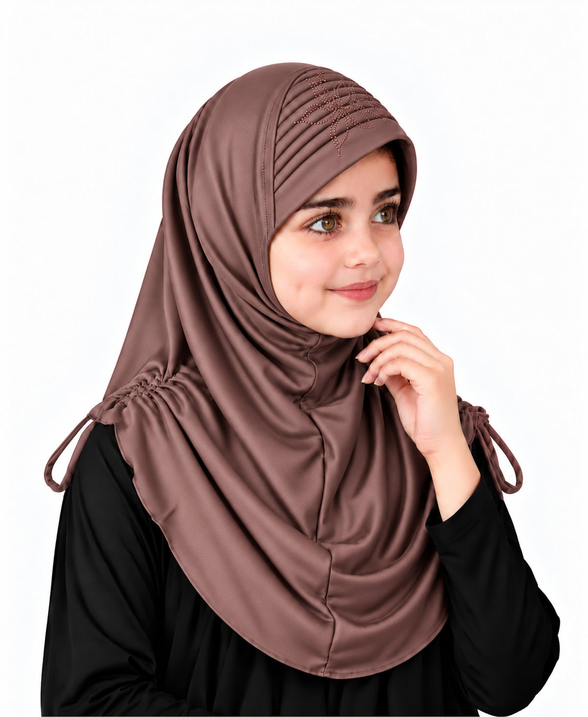 MEHAR Kids Heena Hijab for Girls  Rhinestones & Adjustable Shoulder Ties