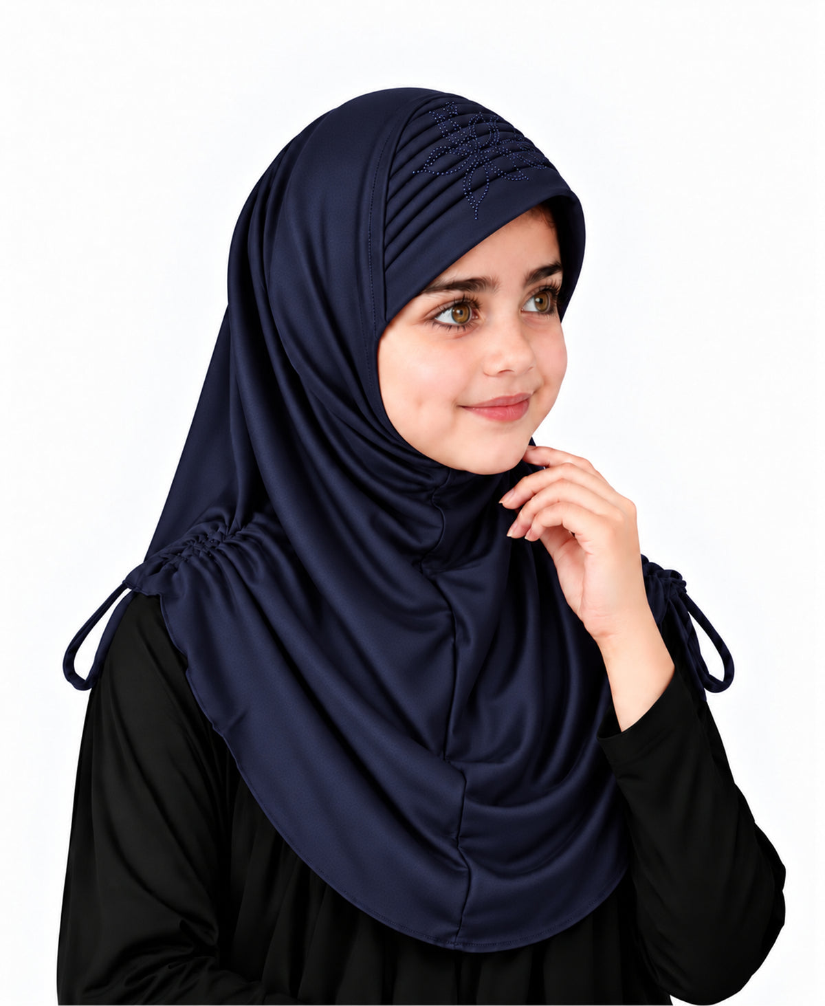 MEHAR Kids Heena Hijab for Girls |Rhinestones & Adjustable Shoulder Ties