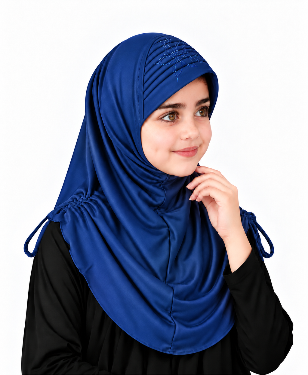 MEHAR Kids Heena Hijab for Girls |  Rhinestones & Adjustable Shoulder Ties