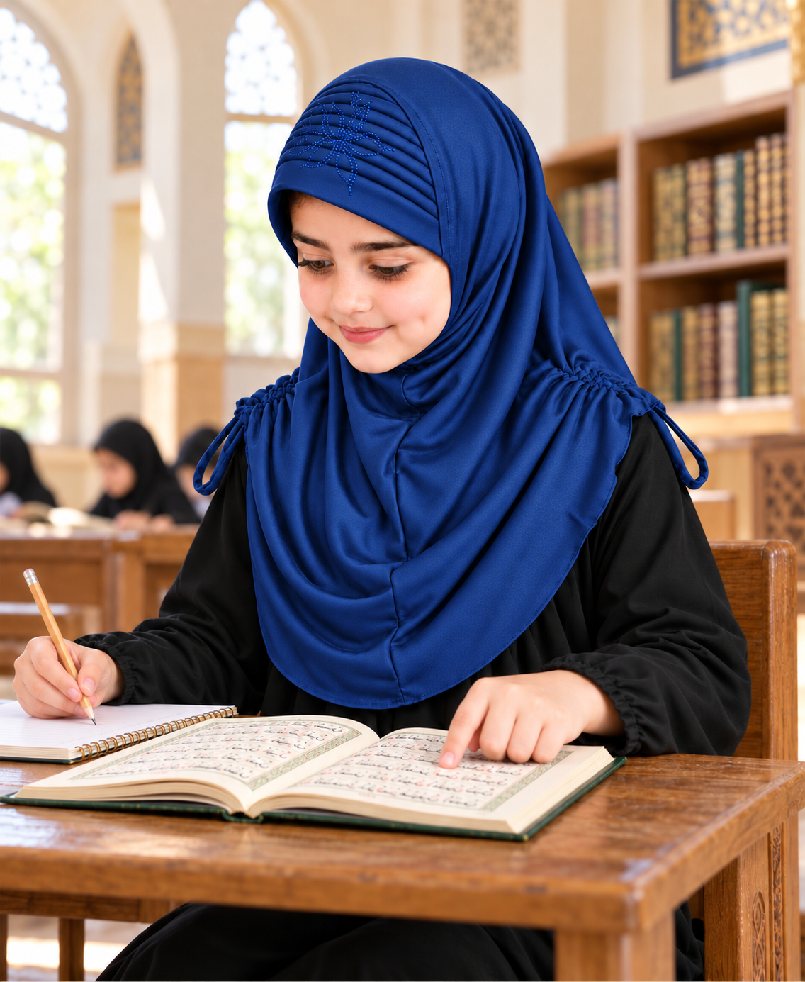 MEHAR Kids Heena Hijab for Girls |  Rhinestones & Adjustable Shoulder Ties