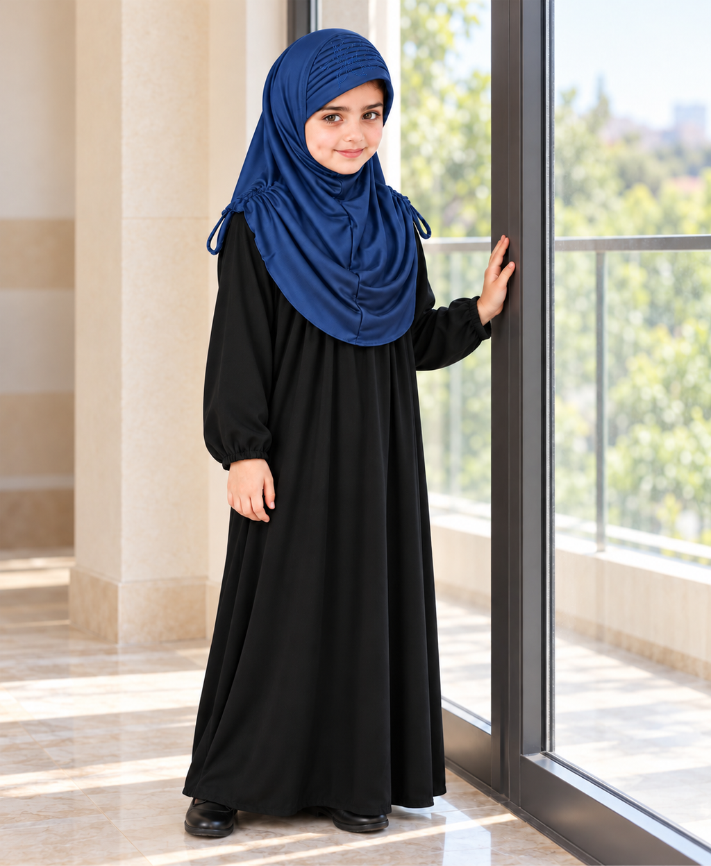 MEHAR Kids Heena Hijab for Girls |  Rhinestones & Adjustable Shoulder Ties