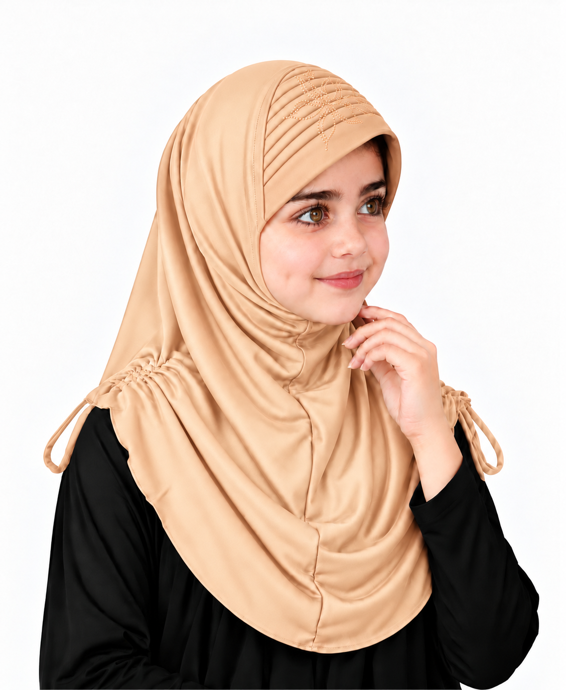MEHAR Kids Heena Hijab for Girls |Rhinestones & Adjustable Shoulder Ties