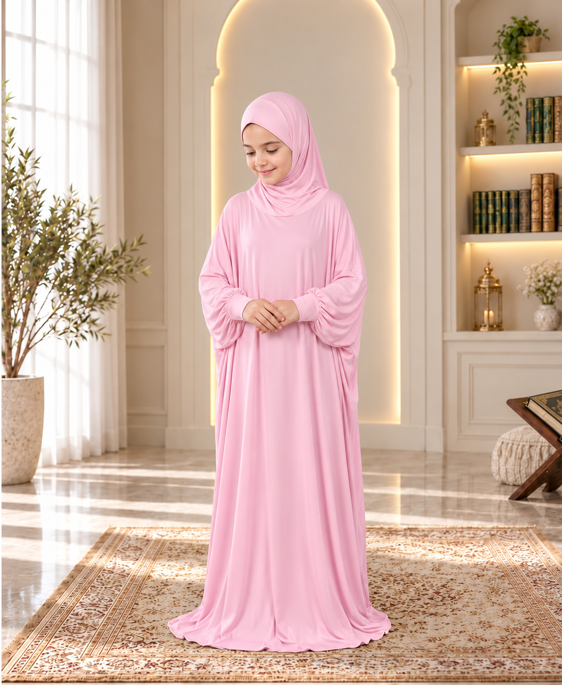 Mehar Zunaira kids namazi prayer dress for girls in Orchid Pink, view 1
