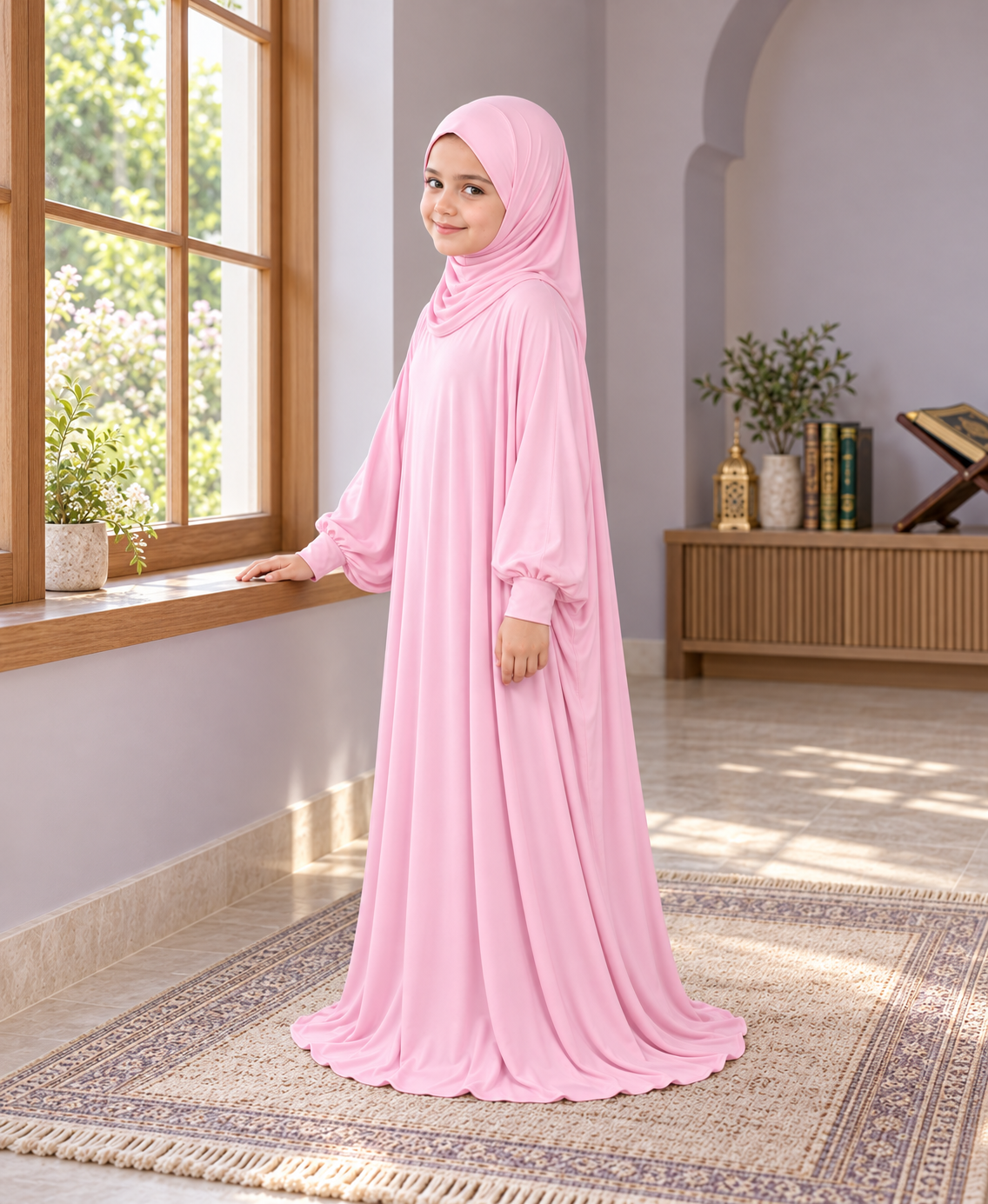 Mehar Zunaira kids namazi prayer dress for girls in Orchid Pink, view 3