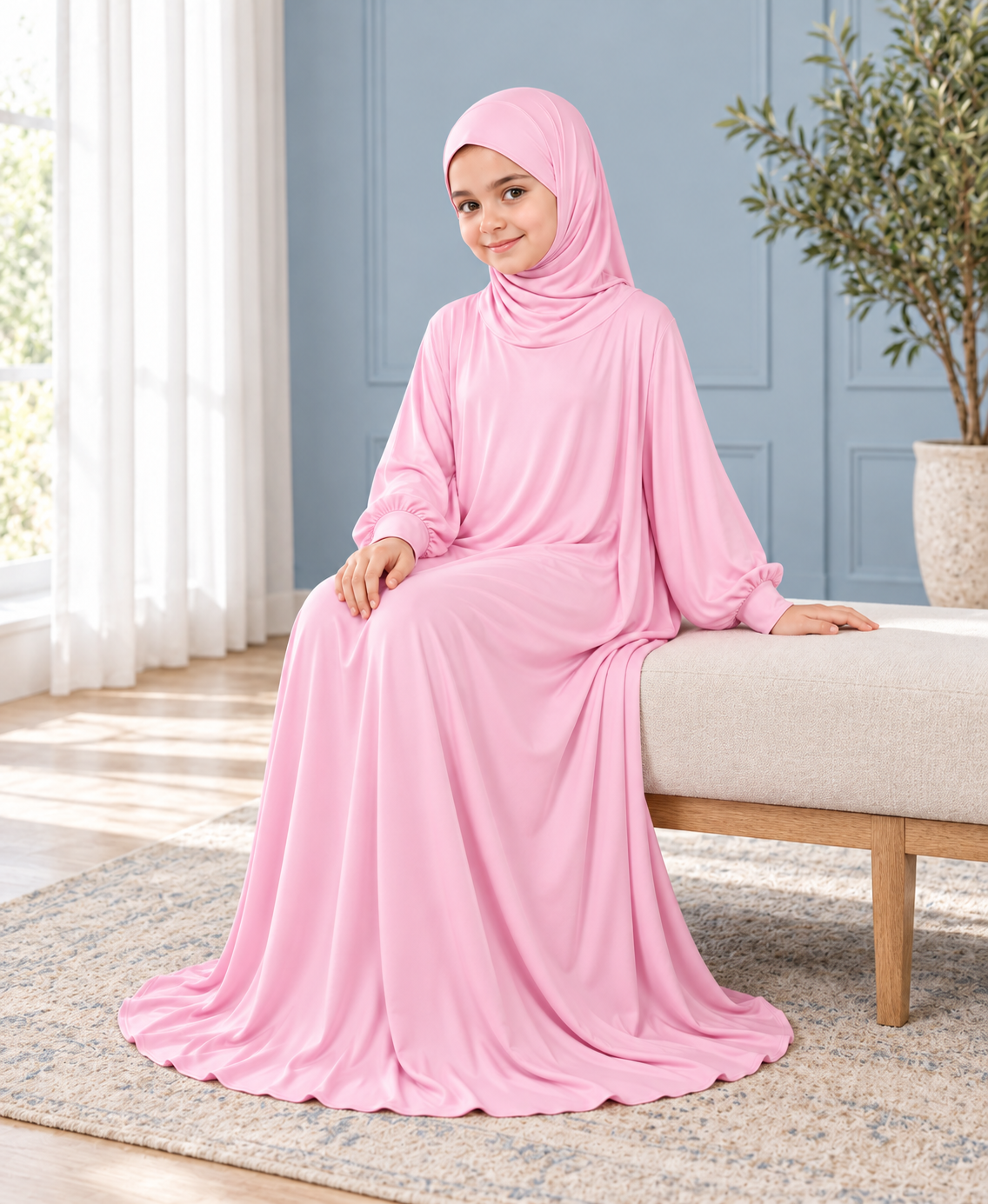 Mehar Zunaira kids namazi prayer dress for girls in Orchid Pink, view 7