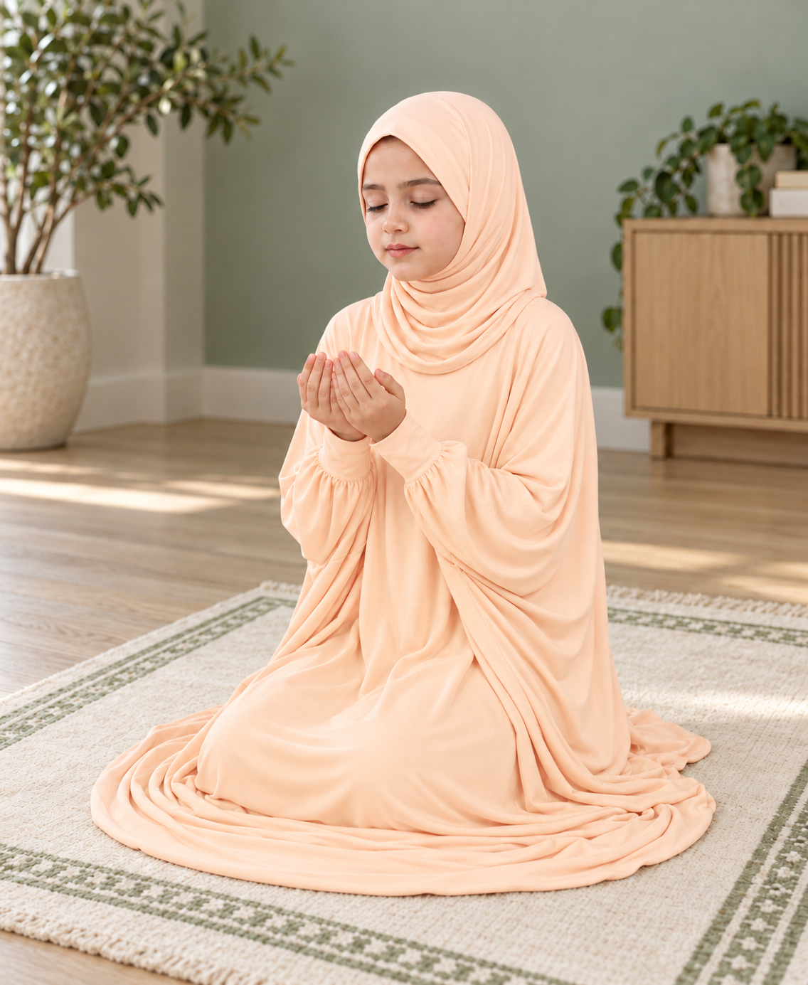 Mehar Zunaira kids namazi prayer dress for girls in Peach, view 2