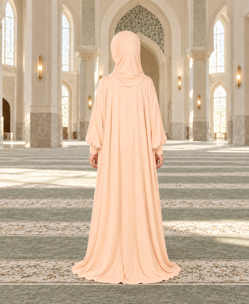 Mehar Zunaira kids namazi prayer dress for girls in Peach, view 4