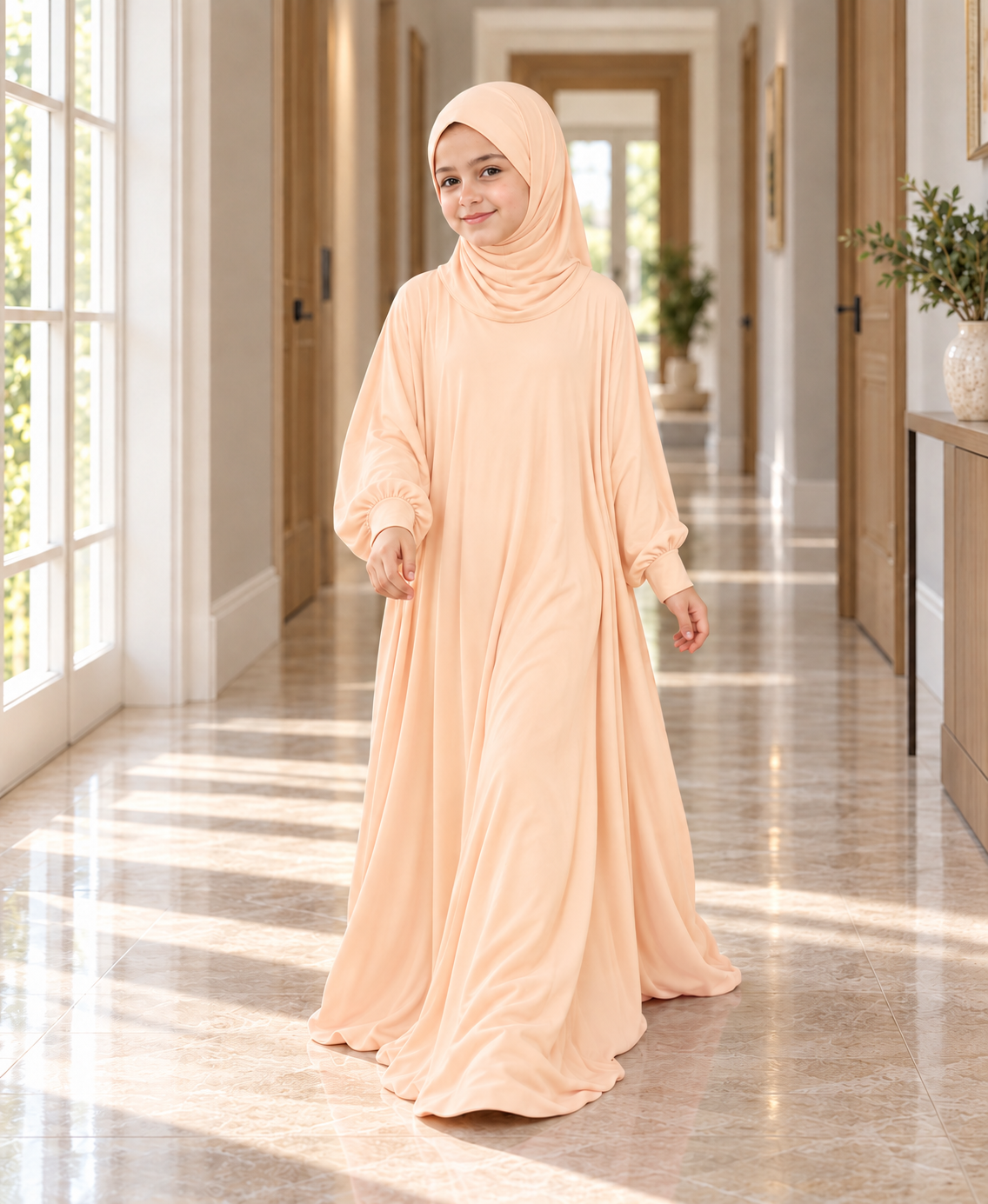 Mehar Zunaira kids namazi prayer dress for girls in Peach, view 7