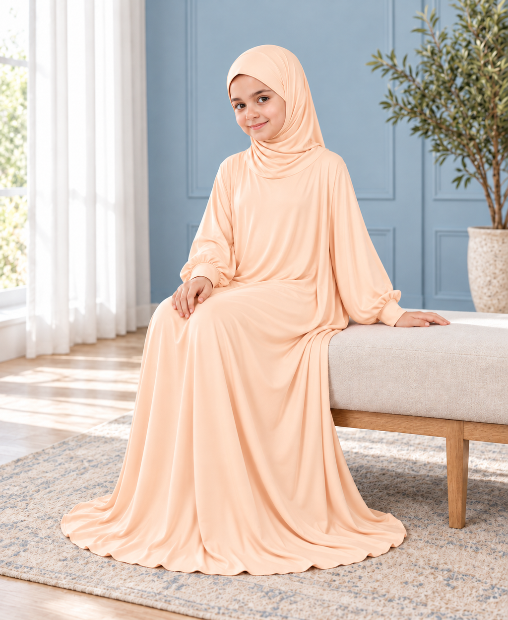 Mehar Zunaira kids namazi prayer dress for girls in Peach, view 8