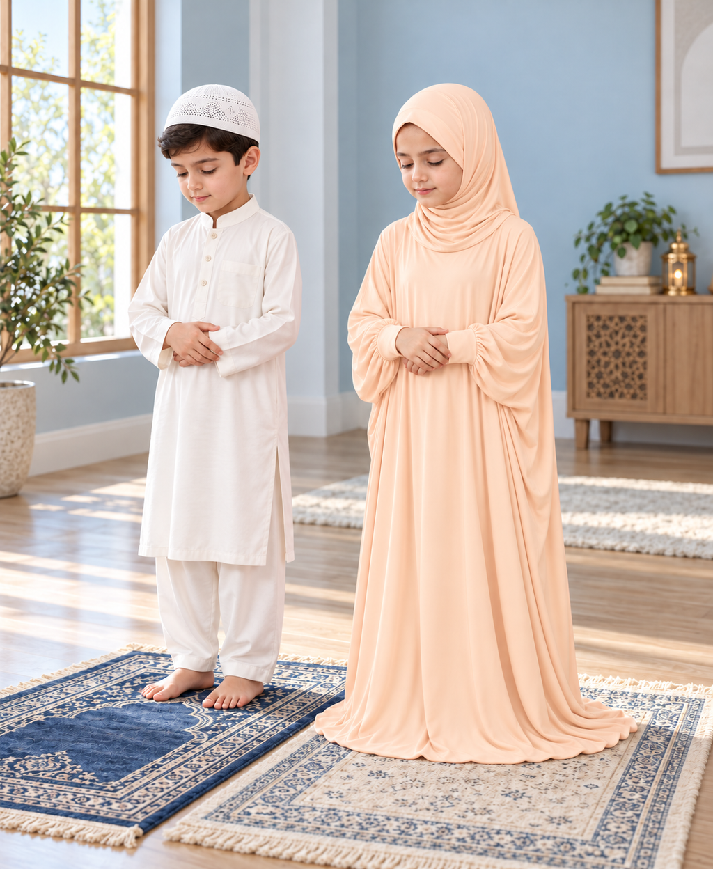 Mehar Zunaira kids namazi prayer dress for girls in Peach, view 9
