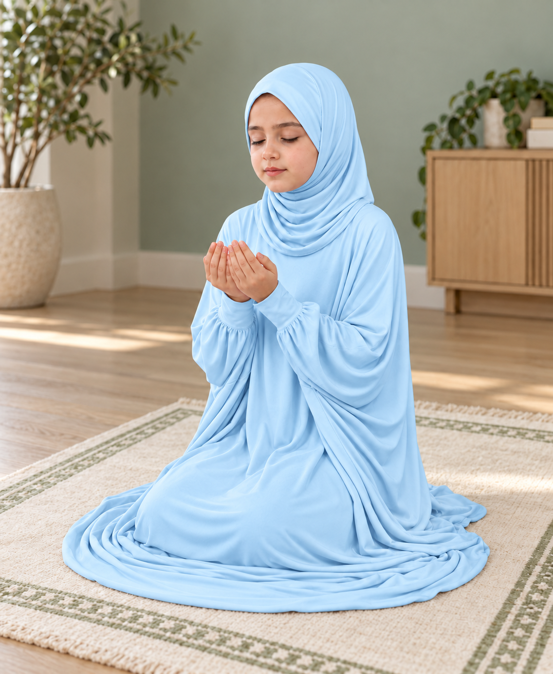 Mehar Zunaira kids namazi prayer dress for girls in Sky Blue, view 2