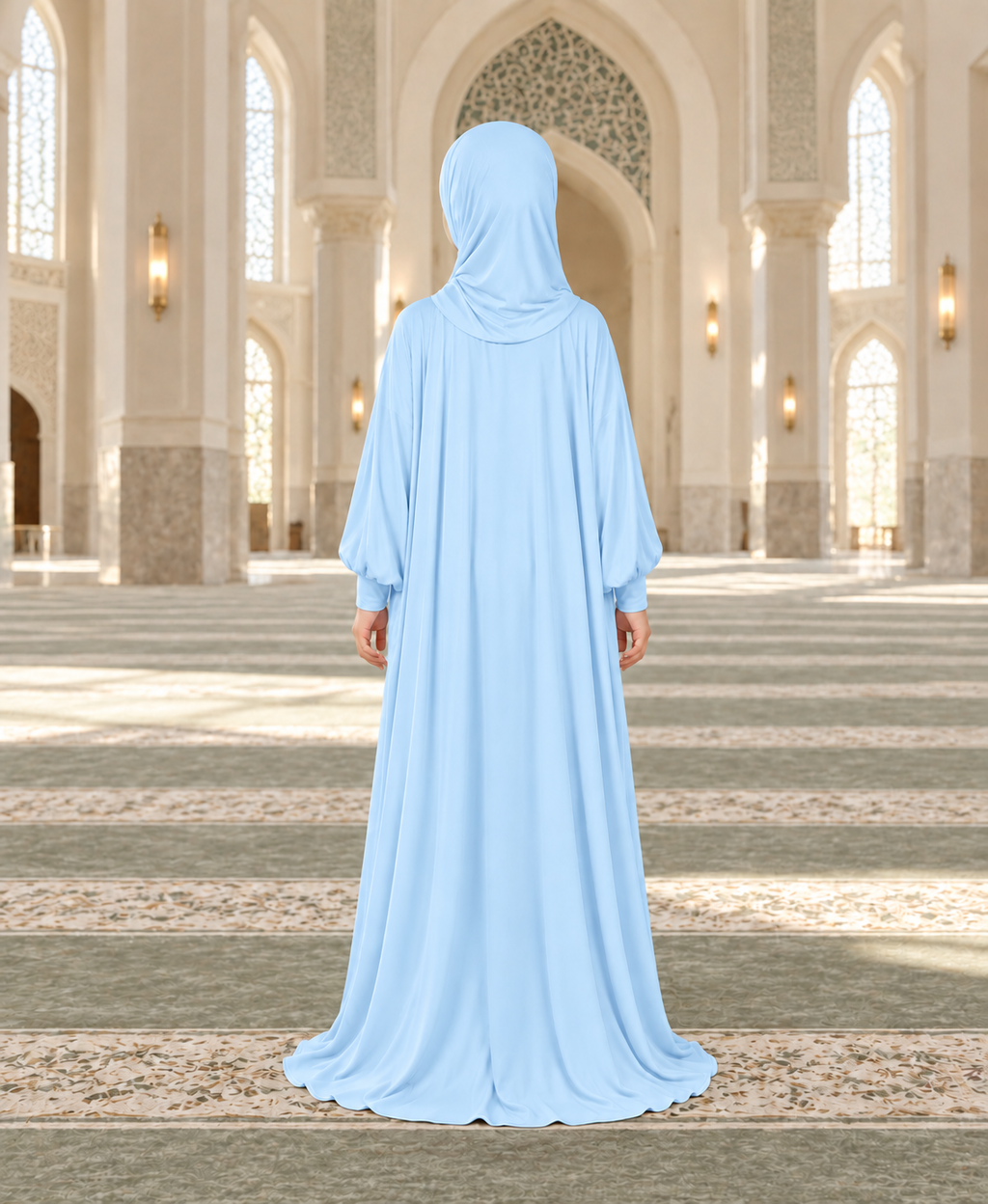 Mehar Zunaira kids namazi prayer dress for girls in Sky Blue, view 4