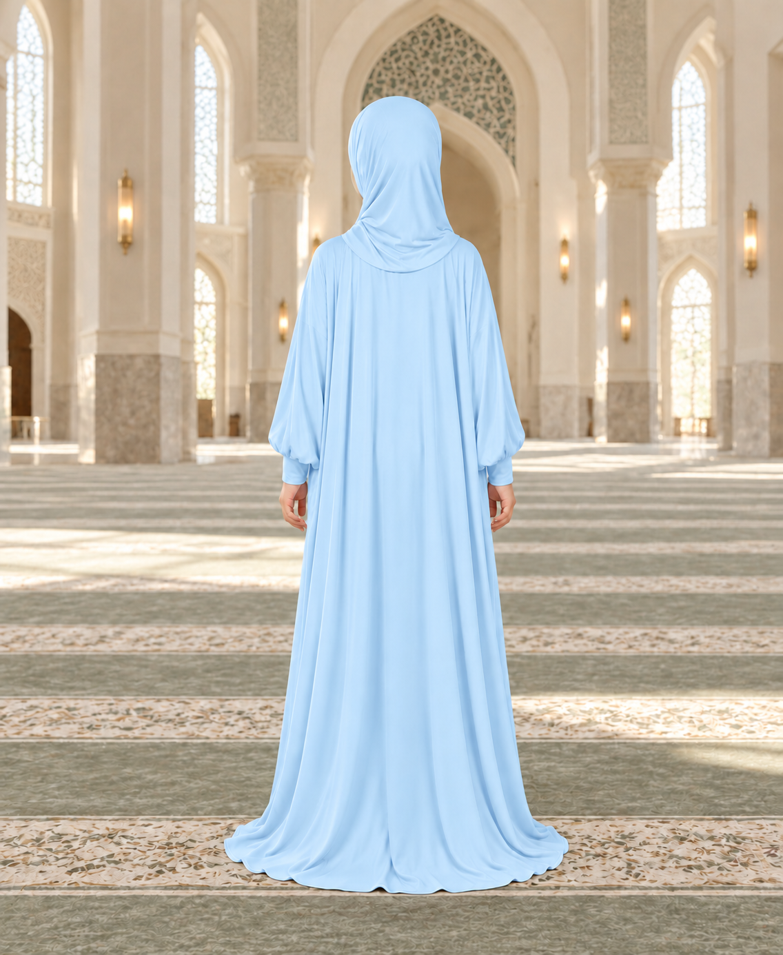 Mehar Zunaira kids namazi prayer dress for girls in Sky Blue, view 4