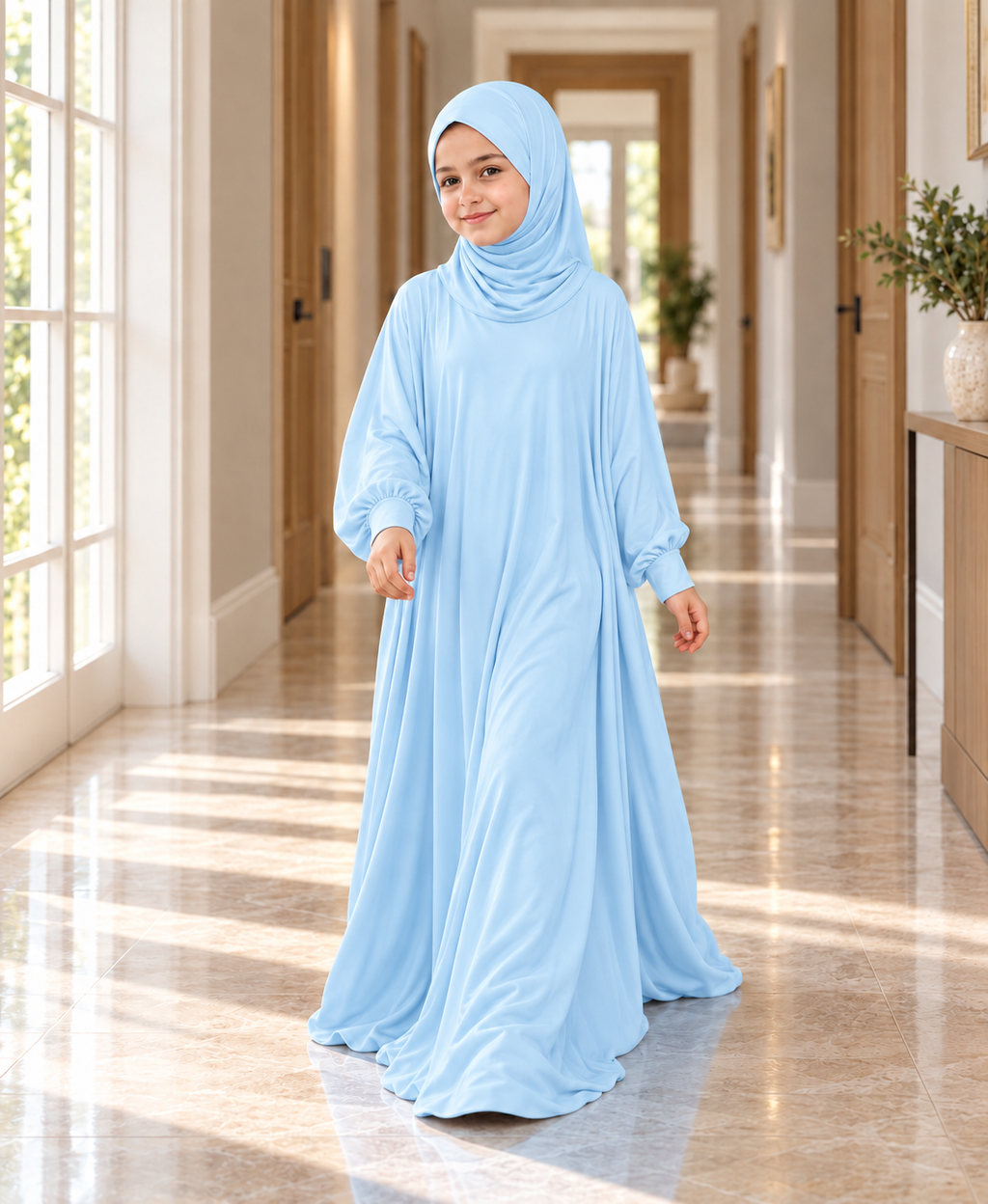 Mehar Zunaira kids namazi prayer dress for girls in Sky Blue, view 7