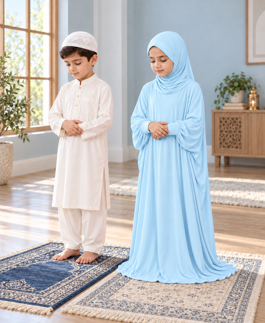 Mehar Zunaira kids namazi prayer dress for girls in Sky Blue, view 8