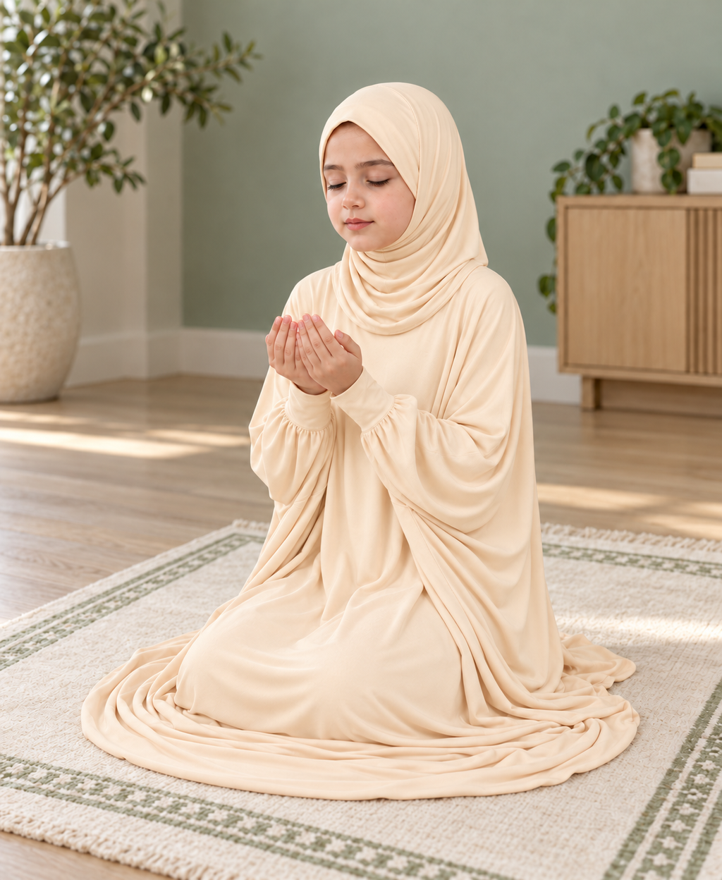 Mehar Zunaira kids namazi prayer dress for girls in Wheat, view 2