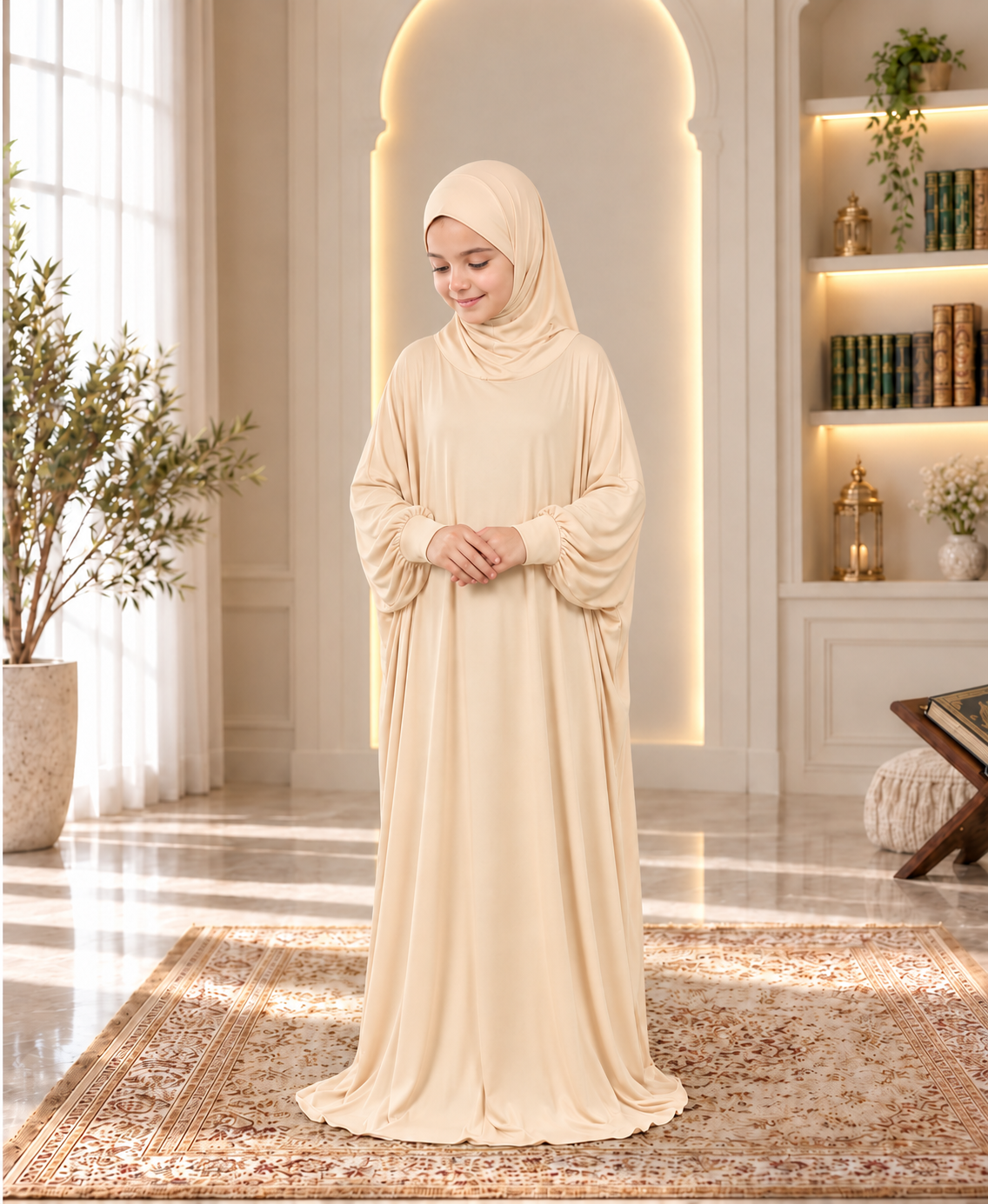Mehar Zunaira kids namazi prayer dress for girls in Wheat, view 1