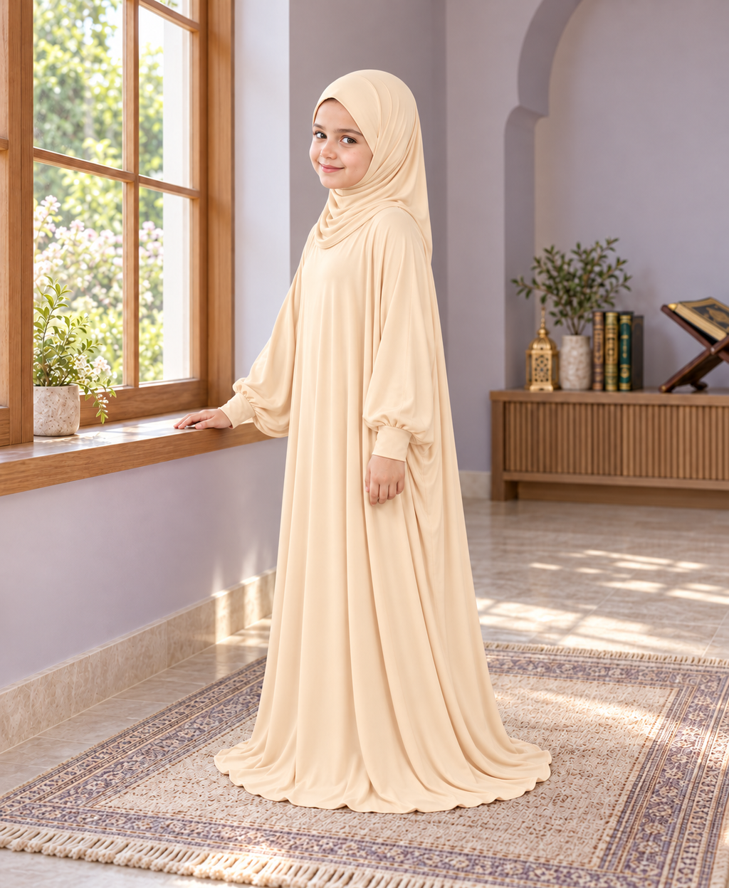 Mehar Zunaira kids namazi prayer dress for girls in Wheat, view 3