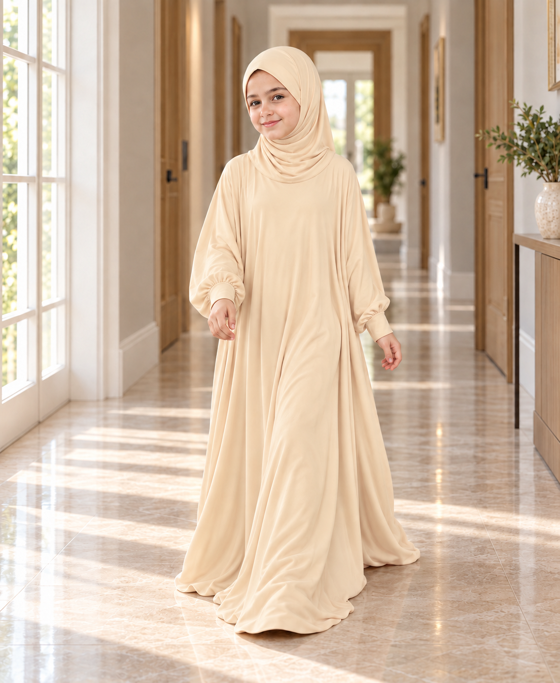 Mehar Zunaira kids namazi prayer dress for girls in Wheat, view 7
