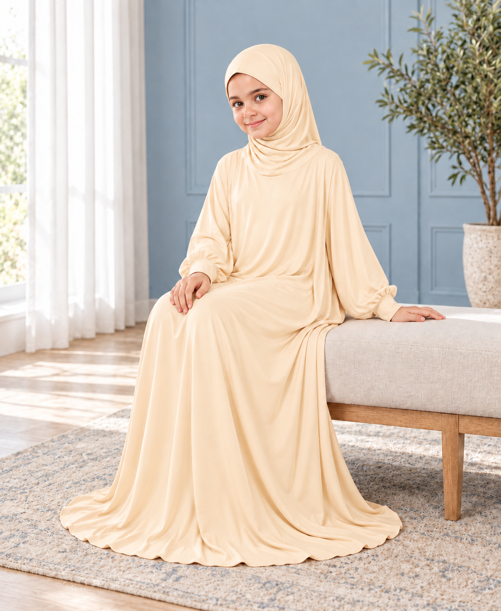 Mehar Zunaira kids namazi prayer dress for girls in Wheat, view 8