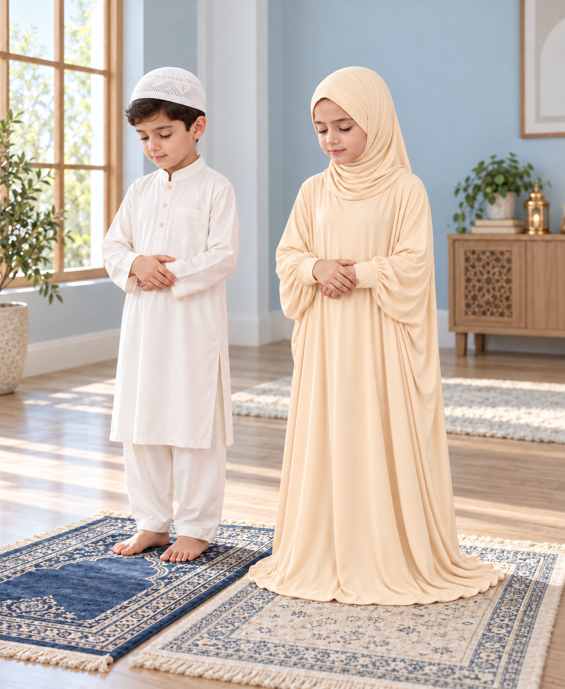 Mehar Zunaira kids namazi prayer dress for girls in Wheat, view 9