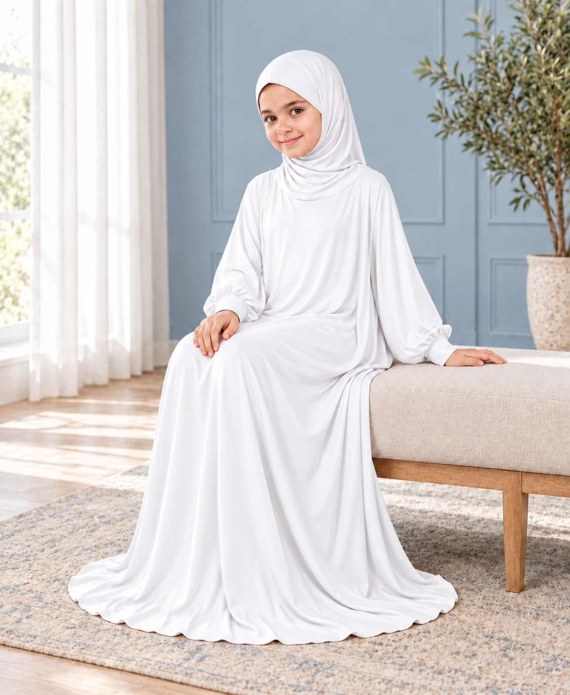 Mehar Zunaira kids namazi prayer dress for girls in White, view 9