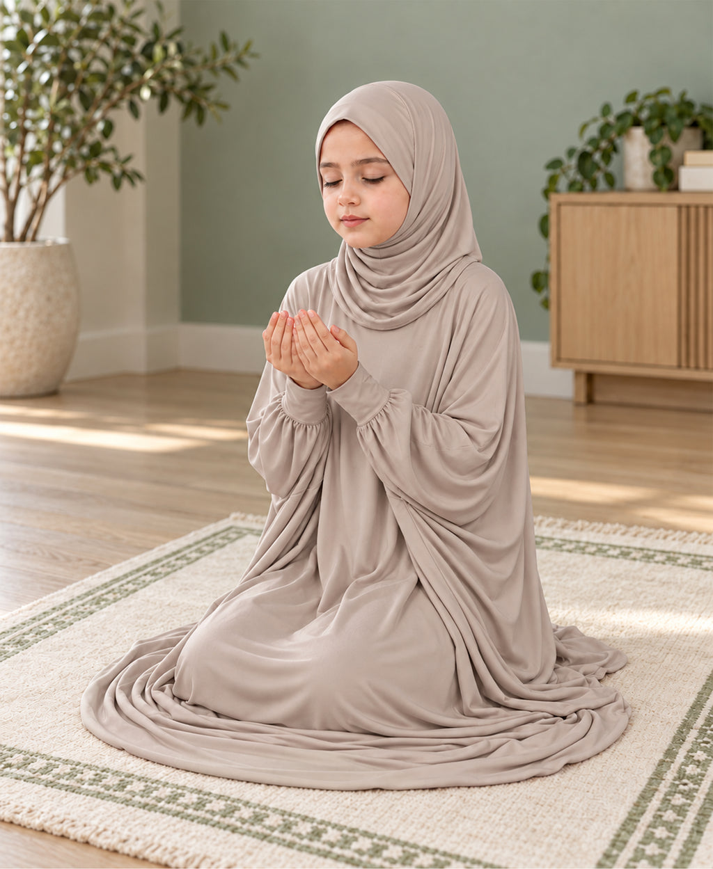 Mehar Zunaira kids namazi prayer dress for girls in Oyster Grey, view 2