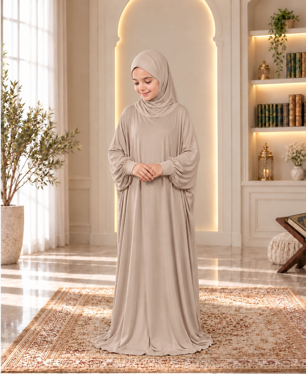Mehar Zunaira kids namazi prayer dress for girls in Oyster Grey, view 1