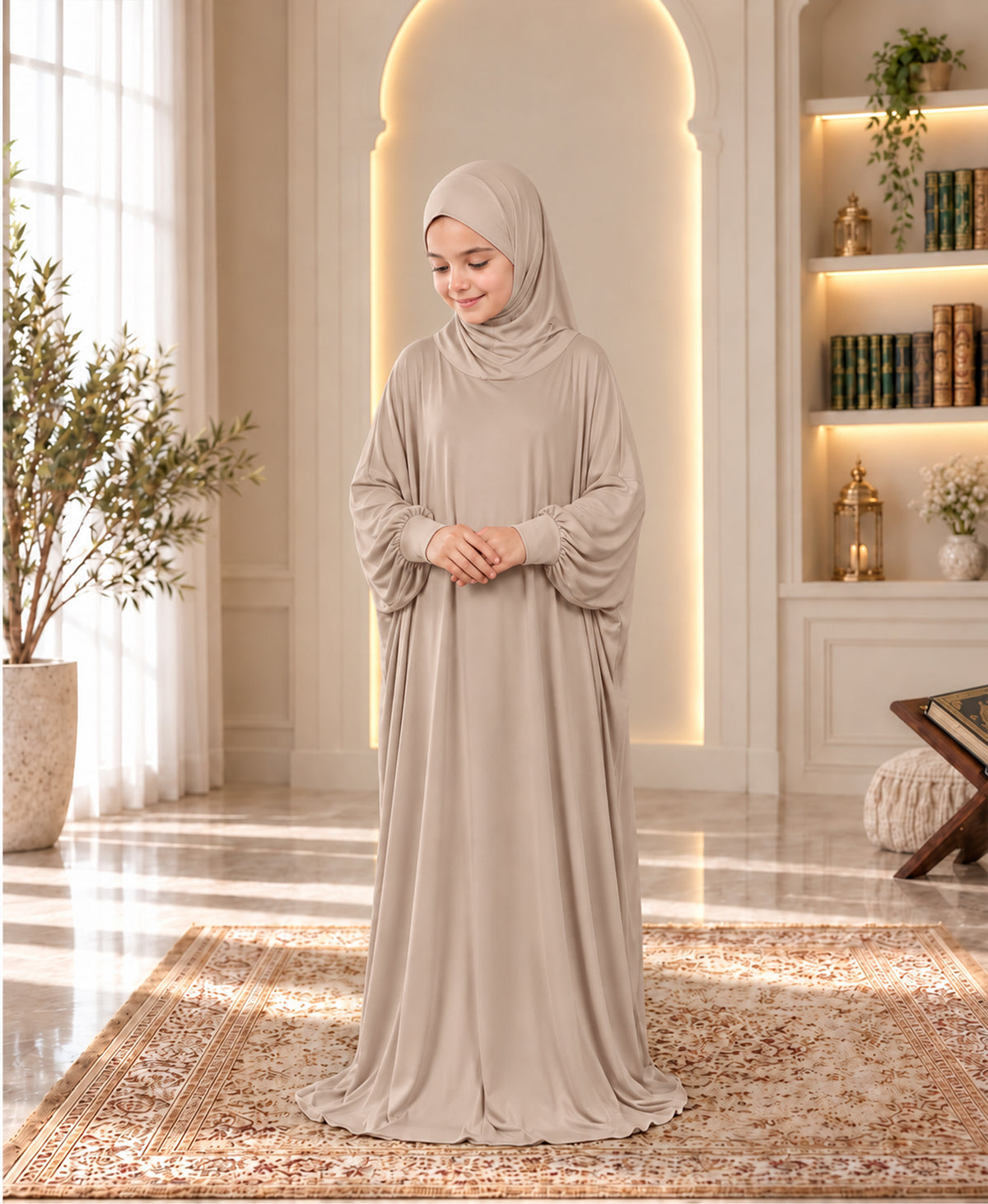 Mehar Zunaira kids namazi prayer dress for girls in Oyster Grey, view 1