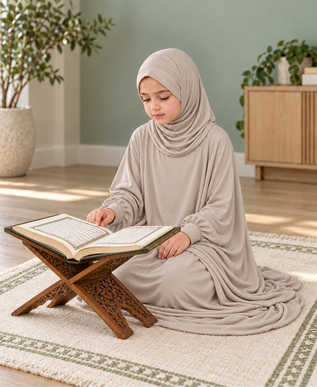 Mehar Zunaira kids namazi prayer dress for girls in Oyster Grey, view 5