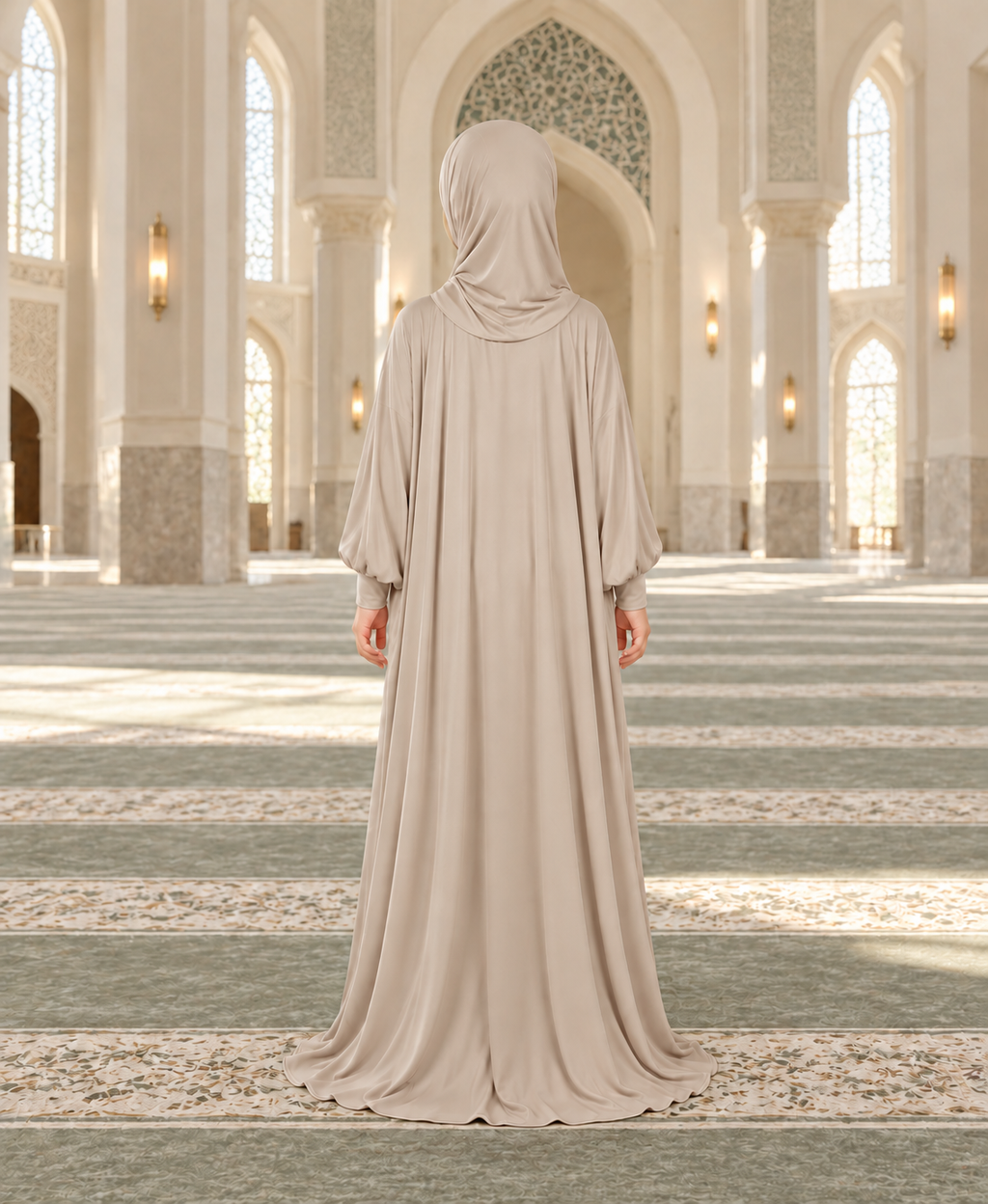 Mehar Zunaira kids namazi prayer dress for girls in Oyster Grey, view 4
